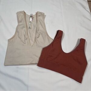 Aerie &‎ Out From Under Women's Size S Cropped Ribbed V Neck Tank Bundle Of 2